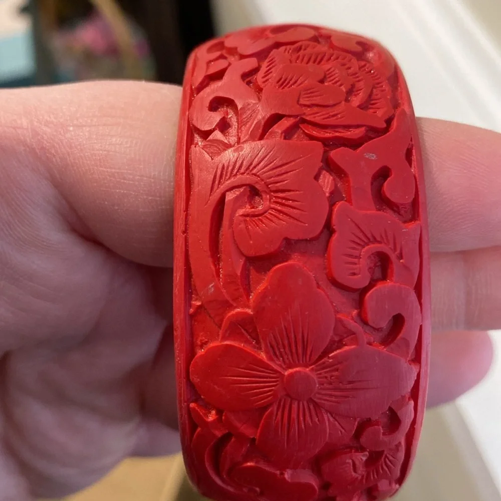 Red Floral Carved Bangle
